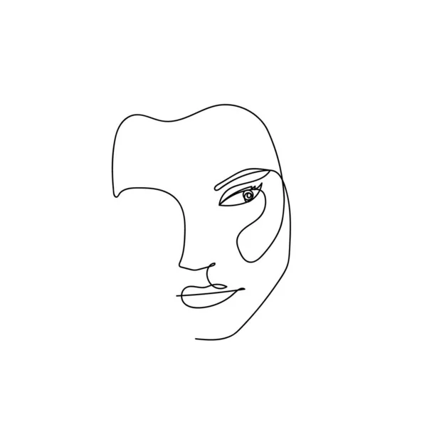 Portrait féminin abstrait en ligne continue. Femme célibataire visage isolé sur fond blanc. Femme minimaliste concept de beauté de la mode. Conception pour l'entreprise modèle, t-shirt, logo, icône. Vecteur — Image vectorielle