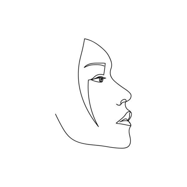 Retrato abstracto femenino asiático de línea continua. Cara de mujer de una sola línea aislada sobre fondo blanco. Diseño para el negocio del modelo, camiseta, logotipo, icono. Vector — Vector de stock