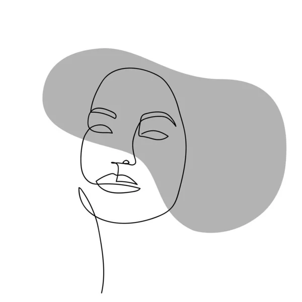 Continuous line abstract face. Contemporary female portrait. Hand drawn line art of woman with liquid gray shape element. Beauty fashion minimalist concept. Vector — Stock Vector