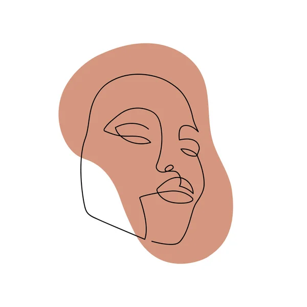 Continuous line abstract face. Contemporary female portrait. Hand drawn line art of woman with liquid colored shape element. Beauty fashion concept. Vector — Stock Vector