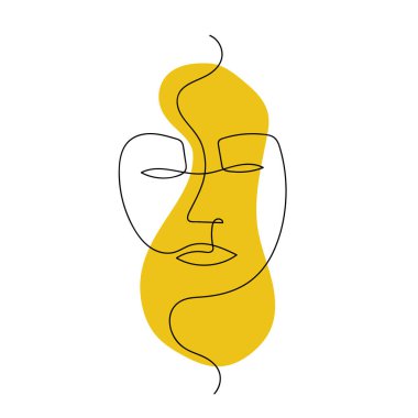 Devamlı soyut bir yüz. Çağdaş tek cinsiyetli portre. Sıvı renk elementli el çizimi sanat eseri. Afrika maskesi konsepti. Vektör