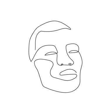 Devamlı soyut bir yüz. Çağdaş minimalist portre. Beyaz arka planda izole bir adamın el çizimi sanatı. Vektör