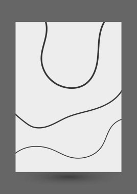Kapak ve poster veya duvar dekorasyonu için minimalist sıvı çizgiler, siyah ve beyaz sanatsal tasarım, vektör. Soyut iç tasarım.
