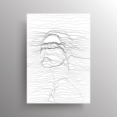 Abstract female face in wavy horizontal lines style. Portrait of an Asian woman in linear distortion style isolated on white background. Design for wall decoration, poster. Vector