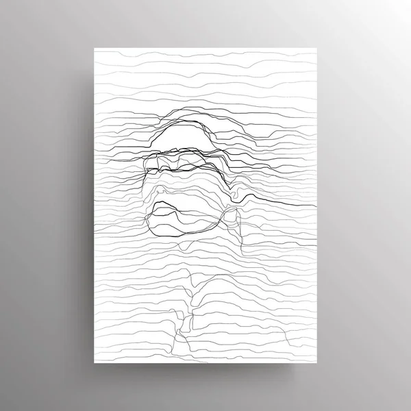 Abstract female face in wavy horizontal lines style. Portrait of an Asian woman in linear distortion style isolated on white background. Design for wall decoration, poster. Vector — Vector de stock