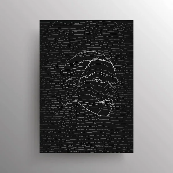 Cara femenina abstracta en estilo de líneas horizontales onduladas. Retrato de una mujer en estilo de distorsión lineal aislada sobre fondo negro. Diseño para decoración de pared, póster. Vector — Vector de stock