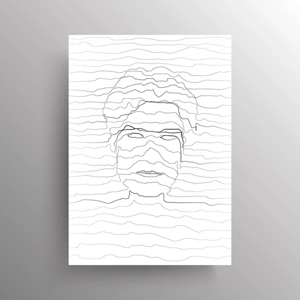 Cara masculina abstracta en estilo de líneas horizontales onduladas. Retrato de un hombre en estilo de distorsión lineal aislado sobre fondo blanco. Diseño para decoración de paredes. Vector — Vector de stock