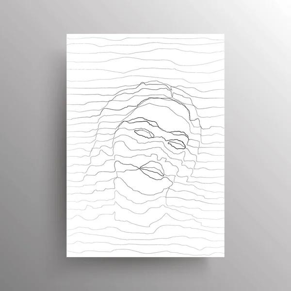 Portrait d'un visage féminin abstrait aux lignes horizontales ondulées, isolé sur fond blanc. Plein visage. Conception pour la décoration murale. Vecteur — Image vectorielle