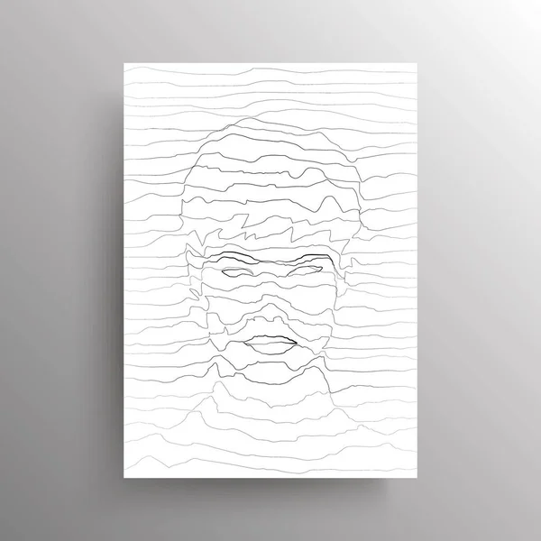Retrato de un rostro masculino abstracto en estilo de distorsión lineal aislado sobre fondo blanco. Diseño para decoración de paredes. Vector — Vector de stock