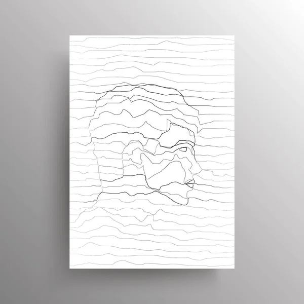 Cara masculina abstracta en estilo de líneas horizontales onduladas. Vista lateral de un hombre en estilo de distorsión lineal aislado sobre fondo blanco. Diseño para decoración de pared, póster. Vector — Vector de stock
