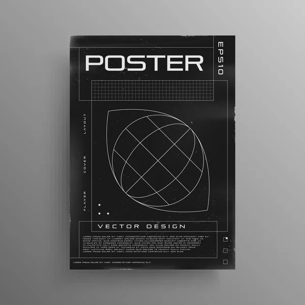 레트로 퓨처리즘 포스터 디자인 과 유행하는 사이버 요소. 사이버펑크 포스터를 눈 모양 안에 있는 와플 라메 행성으로 개조 했습니다. 디자인 을 grids 와 HUD 요소로 덮는다. Vector — 스톡 벡터