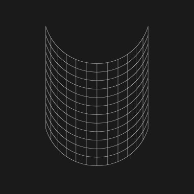 Retro Futuristik yarım silindir ızgarası. Siber tasarım elemanı. 80 'lerin siber punk tarzında. Poster, kapak, el ilanı ve ters dalga tarzı ürünler için siber geometri. Vektör