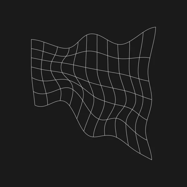 Retrofuturistic liquid distorted grid. Futuristic design element. Cyberpunk grid in 80s style. Cyber geometry for poster, cover, flyer, merch in retrowave style. Vector — Stockvektor