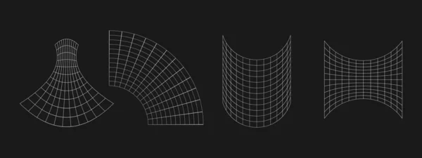 Набор ретрофутуристических геометрических сетей. Элементы кибердизайна. Создание сетей в стиле киберпанка 80-х годов. Cyber geometry for poster, cover, flyer, merch in retmicrowave style. Вектор — стоковый вектор