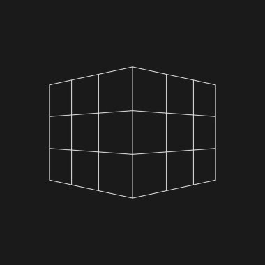 Geçmişe dönük perspektif örgüsü. Dijital siber tasarım elemanı. 80 'lerin siberpunk tarzında küp. Poster, kapak ve ters dalga tarzı ürünler için perspektif geometrisi. Vektör