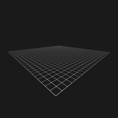 Geçmişe dönük soyut perspektif ızgarası. Dijital siber tasarım elemanı. 80 'lerin siber punk tarzında. Poster, kapak ve ters dalga tarzı ürünler için perspektif geometrisi. Vektör