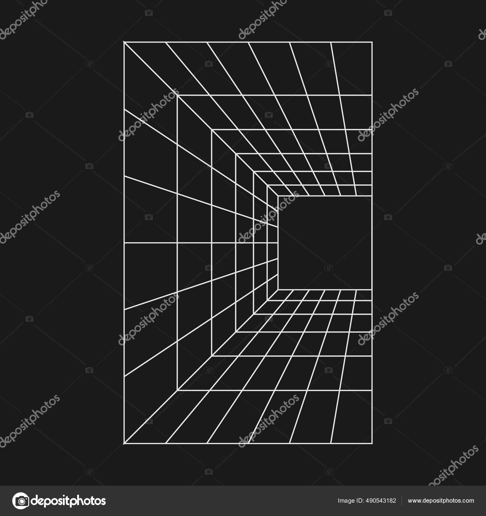 透视 回溯式透视网格隧道。网络复古设计元素。网架隧道在网络朋克80年代风格。透视图几何图形,用于海报,封面,在逆波风格中混入.B.病媒