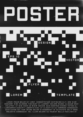 Geçmişe dönük poster tasarımı. Piksel 8 bit desenli Cyberpunk 80 'lerin tarzı poster. Shabby tasarımınız için el ilanı şablonu çizdi. Vektör