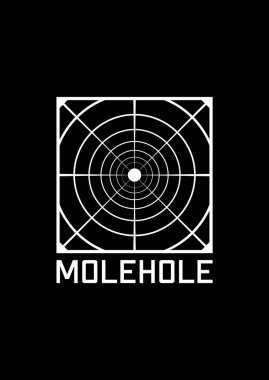 Köstebek deliği tişörtü ve giysi tasarımı. Perspektif kablo çerçeveli tünelin sonunda ışık var. 1980 'lerin estetiğinin tasviri. Siyah beyaz baskı. Vektör