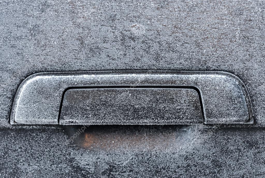 Frozen Car Door Closeup Ice Crystals Stock Photo C Kadrby
