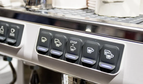 Botões na máquina de café para diferentes tipos de preparação de café — Fotografia de Stock