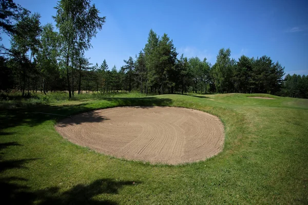 Golfbana mitt i en skogsglänta — Stockfoto