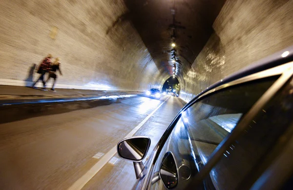 Night driving-motion blur tunnel light — Stock Photo, Image
