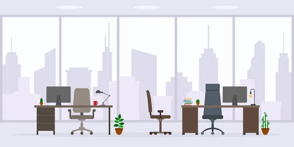 Diseño Oficina Vacía Lugar Trabajo Vista Frontal Vector Ilustración Mesa — Vector de stock