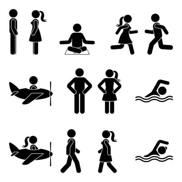 Young Aktif Tokoh Pria Dan Wanita Pasangan Terbang Berenang Berdiri - Stok Vektor