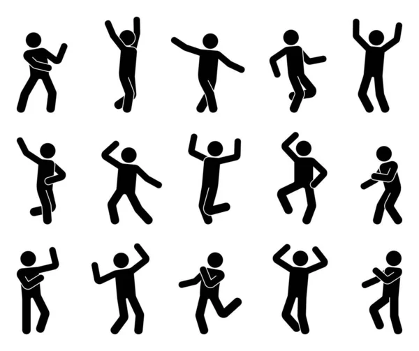 Happy Stick Figure Man Dancing Hands Different Poses Vector Icon — Stock Vector