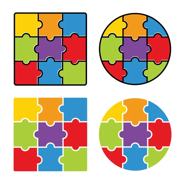 Puzzel, lege eenvoudig sjabloon 3 x 3, negen stukken. Vectorillustratie. — Stockvector