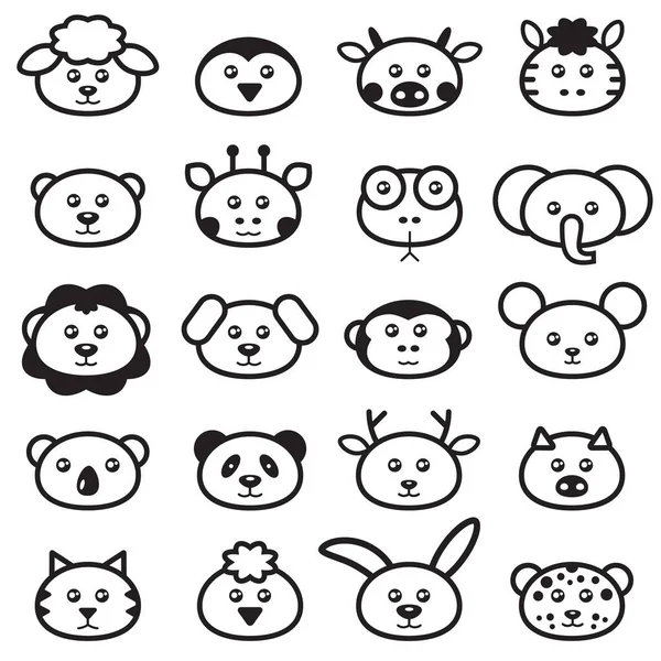 Iconos Cabeza Animal Conjunto Vectores — Vector de stock