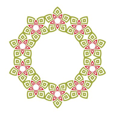 Süslü çiçekli çerçeve tasarımı yeşil ve kırmızı. Vektör illüstrasyonu.