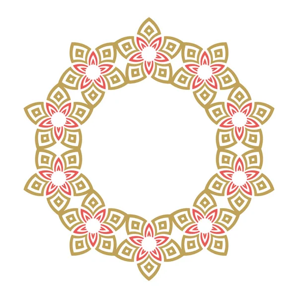 Altın ve kırmızıyla süslenmiş çiçek çerçevesi tasarımı. Vektör illüstrasyonu.