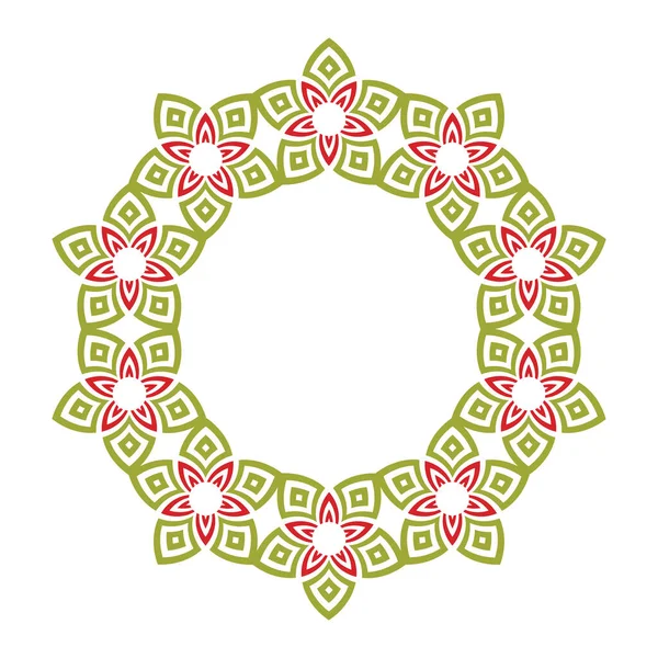 Süslü çiçekli çerçeve tasarımı yeşil ve kırmızı. Vektör illüstrasyonu.