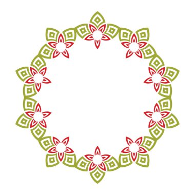 Süslü çiçekli çerçeve tasarımı yeşil ve kırmızı. Vektör illüstrasyonu.