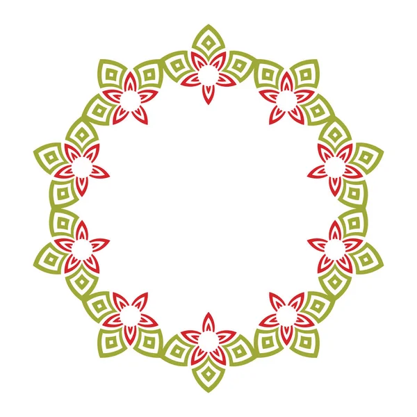 Süslü çiçekli çerçeve tasarımı yeşil ve kırmızı. Vektör illüstrasyonu.