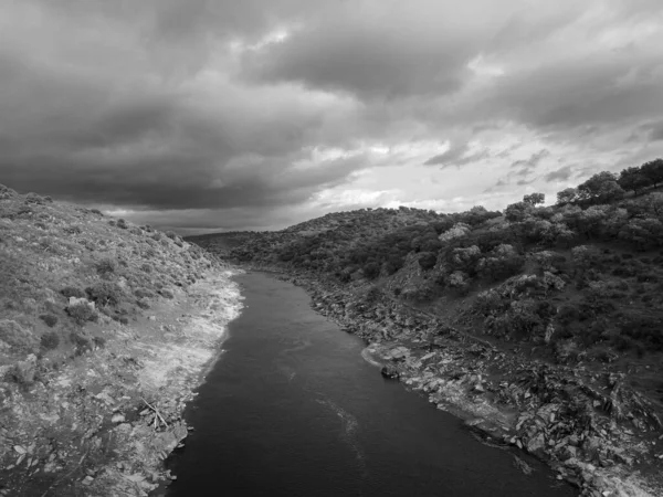 Alagon Nehri Üzerindeki Hava Manzarası Extremadura Spanya — Stok fotoğraf