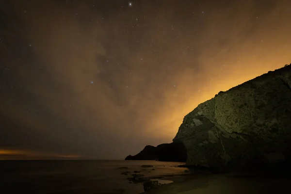 Paisaje Nocturno Playa Monsul Parque Natural Cabo Gata Almería España — Foto de Stock