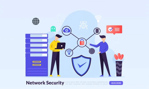 Έννοια Ασφάλειας Δικτύου Ασφαλής Βάση Δεδομένων Και Προστασία Προσωπικών Δεδομένων — Διανυσματικό Αρχείο