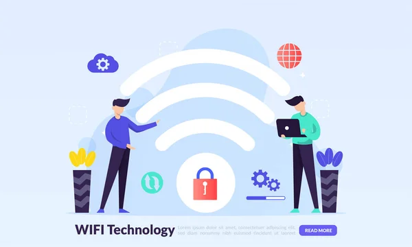 Kablosuz teknoloji elektronik cihazlar İnternet erişimi ve internet, düz simge, web iniş sayfası, pankart, vektör şablonu için uygun halka açık WiFi bağlantı noktası