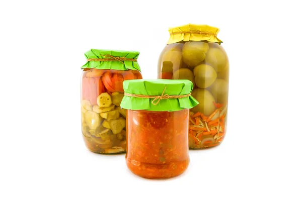 Homemade pickled tomatoes and cucumbers — Stock Photo, Image