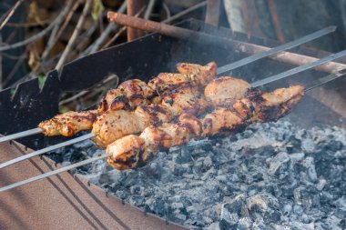 Et şiş sıcak kömürlerin üzerinde