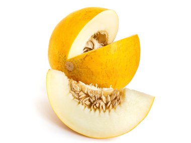 Beyaz arka plan üzerinde izole sarı kavun karpuz.