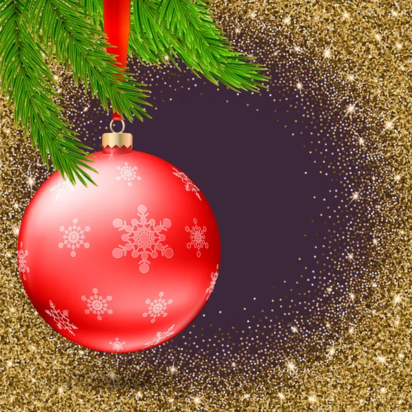 Χριστουγεννιάτικη μπάλα με νιφάδες χιονιού και τα κλαδιά του δέντρο έλατου — Διανυσματικό Αρχείο