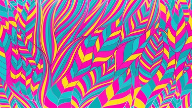 Asit renginde dalgalı çizgilerin soyut deseni. Elle çizilmiş süs. Şekillendirilmiş bitki yapraklarıyla vektör arkaplanı.