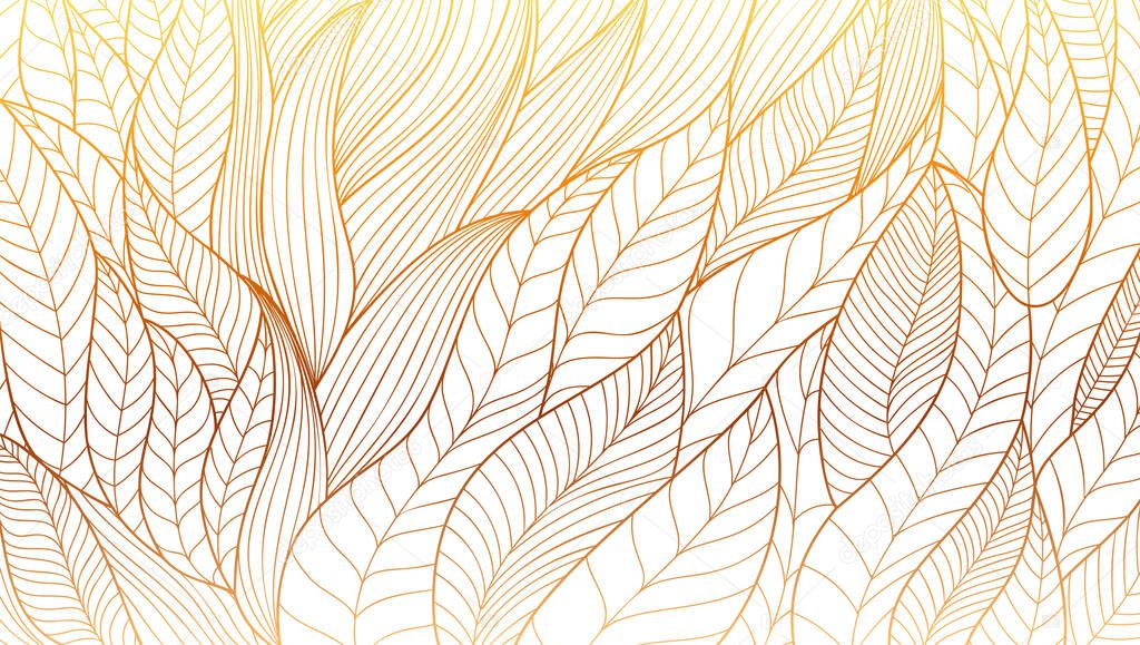 Hand drawn Eco ornament. Stylized plant leaves. Abstract vector line art. Vintage pattern from wavy lines.