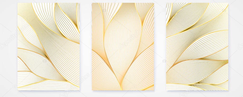 Set of posters, vintage vector lineart. Abstract wavy pattern. Hand drawing style on floral theme. The motifs of art Deco