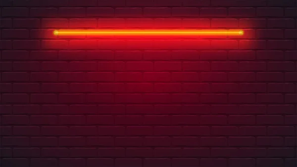 Parede de tijolo é iluminada por lâmpada de néon. Luz de néon na parede de tijolos. Modelo de vetor, ilustração 3d — Vetor de Stock