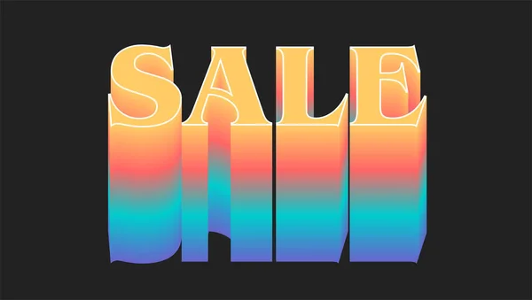 Sale. Rainbow gradient effect on dark background. Vector 3d illustration. Text design in retro sixties years style — Stock Vector